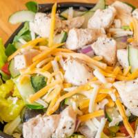 Chyro Salad · Our Gyro and Grilled Chicken Breast served over your choice of unlimited greens, veggies, an...