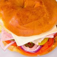Ham Sandwich · Lettuce, tomato, onion, pickle, jalapeño, ranch, mustard, mayonnaise, and cheese.