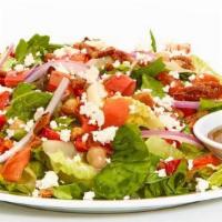 Mediterranean Salad · Mixed lettuces with garbanzo beans, roasted red peppers, red onions, diced tomatoes, roasted...