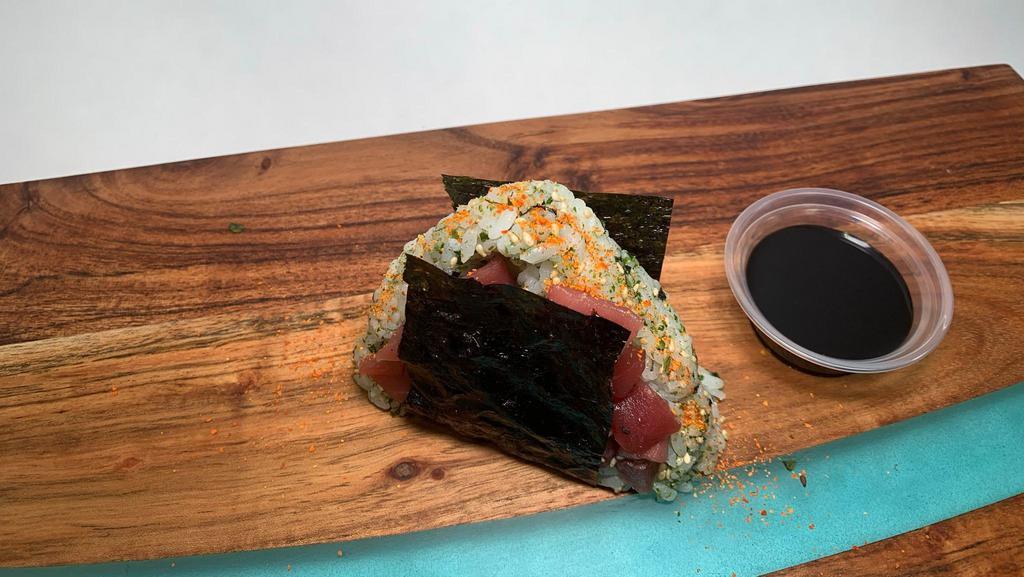 Onigiri (Spicy Tuna) · Furikake Seasoning, Spicy Tuna, Sushi Rice, Unagi Sauce