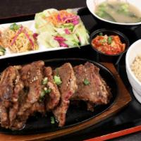 Galbi Special Plate · Marbled beef short ribs in our traditional soy marinade. Special plates come with rice, side...