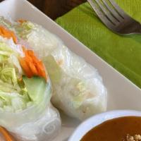 Fresh Rolls · Lettuce, cucumbers and noodles rolled into a clear rice paper served with peanut sauce.