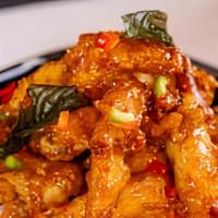 Crispy Garlic Chicken · Crispy chicken pieces stir-fried with a honey-infused mix of garlic and topped with crisped ...