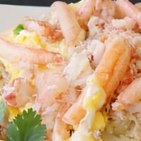Crab Fried Rice · Fried rice with crab meat, egg, green, onion, and carrot
