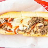 Mushroom Pepper Steak · Thin Sliced Steak, Grilled Onions, Mushrooms and Sweet Red Bell Peppers with Melted Provolone