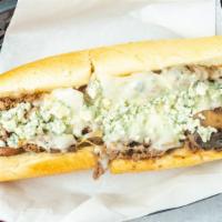 Philly Bleu · Thin Sliced Steak, Grilled Onions, Mushrooms, Provolone and Bleu Cheese