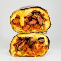 The One · 3 slices of crispy thick-cut bacon, sauteed chicken apple sausage, triple egg omelet, chili ...