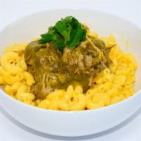 Green Chili Mac · braised pork in green chili sauce with cheddar and cilantro