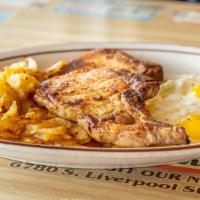 Pork Chops & Eggs Breakfast · Two grilled pork chops, served with two eggs prepared as you like. Served with our homemade ...