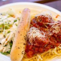 Sausage Spaghetti · Rich zesty Italian red sauce just like Mama used to make. Served with homemade breadstick. P...
