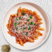 Penne Wise And Tomato Sauce · Fresh penne pasta served with a house vegan tomato sauce and your choice of toppings.