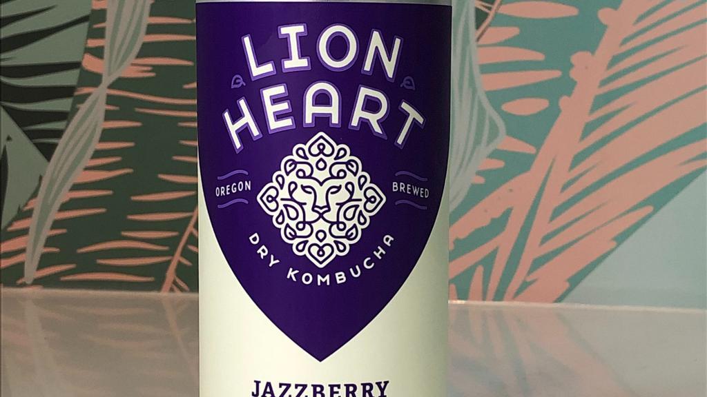 Jazzberry Kombucha - Lionheart · 16oz Can. Raw kombucha (filtered water, kombucha culture, organic green and black tea, organic sugar) This smooth blend of Jasmine tea and Oregon marionberries jams so well together, you’ll be humming the flavor notes all day. Contains trace amounts of alcohol (less than 0.5%)