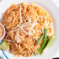 Pad Thai Shrimps · Rice noodle pan fried with egg, onions, cabbage and bean sprouts.
