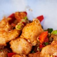 Five Spice Shrimp · Spicy. Breaded shrimp, onions, chili powder.