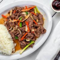 Beef Bulgogi · Served with steamed rice.