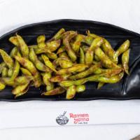Garlic Edamame · Pan fry with a Soy Sauce and Red Pepper.