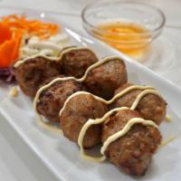Chicken Teriyaki Meatballs (7) · Topped with mayo and served with plum sauce and Thai chili lime sauce