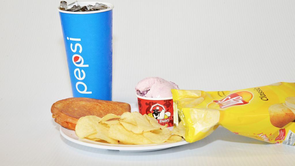 Meal Deal #1 · Grilled Cheese, chips, 20oz drink, kiddie cup ice cream