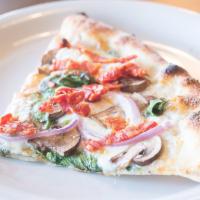 Vegetarian Pizza · Diced mozzarella, mushrooms, garlic, extra virgin olive oil, spinach, red onions, artichokes...