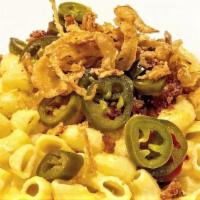 Loaded Mac & Cheese · Bacon, jalapeños, bread crumbs, and onion straws.