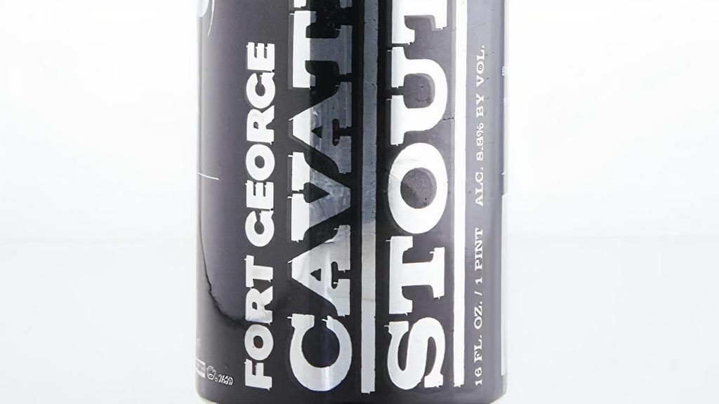 Fort George – Cavatica Stout · Mighty, bold, and black as night, our house stout has gained a reputation for being contagious among the locals. This is no dry Irish anything, rather a strapping American Double Stout with a sweet undertow and addictive hint of roasty goodness. The name honors this brewer’s affinity with literary arachnids – specifically Charlotte A. Cavatica, the eight-legged character from E.B. Whites’ Charlotte’s Web. 8.8% ABV  
  
Hops: Cascade  
Malts: 2-Row Barley, Munich 20L, Roast Malt, Black Barley  
Yeast: London ESB
