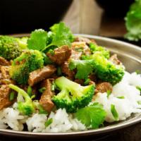 The Broccoli Beef Bowl · Seasoned beef and tender broccoli florets tossed in a spicy-sweet sesame sauce, served with ...