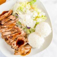 Chicken Teriyaki · Hand-trimmed, fresh, all-natural marinated chicken thigh grilled and served with white rice ...