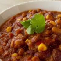 Shack'S Chili · Chili with kidney bean, black beans, tomato, corn, onion, pepper, and jalapeno.