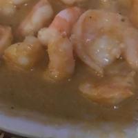 Shrimp In Garlic Sauce , Camarones Al Mojo De Ajo · Whole shrimp cooked in a buttery garlic sauce served with rice and beans and  choice of corn...