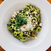 Kale Pesto (Vegetarian) · Kale, walnuts, almonds, extra-virgin olive oil, and Parmigiano Reggiano cheese. Topped with ...
