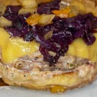 Duck Burger · Maple Leaf farms ground duck patty, gouda cheese, red wine braised purple cabbage, cranberry...