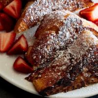 French Toast With Fruit · Choice of fresh blueberries or strawberries, Tavern hash browns, warm maple syrup.