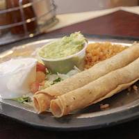 Flauta Plate · Three deep fried  (rolled taquitos) shredded beef or chicken flautas served with guacamole a...