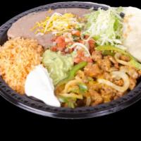 Fajitas Plate Combo · Your choice of chicken or steak fajitas cooked with bell pepper and onion. Comes with lettuc...