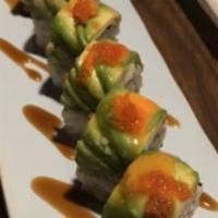 Dragon Roll · Shrimp tempura roll topped with avocado, eel sauce, spicy mayo.