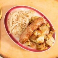 Homemade Sausage Plate (1) · Pick one Bratwurst, knackwurst, weisswurst, two German weiners and choice of two side dishes