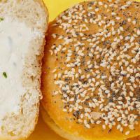 Everything Bagel Donut · Whipped chive cream cheese, Mike's Hot Honey, everything bagel spice