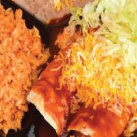 #Two Cheese Enchiladas · Served with rice and beans.