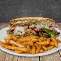 Chicken Stacker · French bread, grilled chicken, bacon, onion, green, red bell pepper, and swiss cheese.

* Pa...