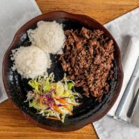 Beef Teriyaki · Marinated beef, grilled. Served with rice and salad.