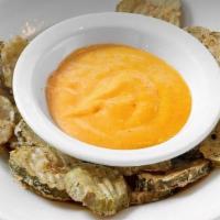 Fried Pickles · Gluten free fried pickles served with a chipotle aioli