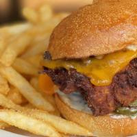 Southern Fried Chicken · Classic buttermilk fried chicken sandwich with pickles, cheddar cheese, and Alabama white sa...