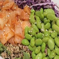 Asian Bowl · Sesame-ginger  quinoa, edamame, kimchi, red cabbage, toasted sesame seeds