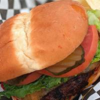 Bard · This cheesy grilled 1/3 pound burger comes with fresh lettuce and tomato and your choice of ...