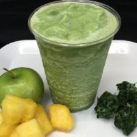 The Incredible Hulk Smoothie · Spinach, pineapple, green apple, pineapple juice, ice.