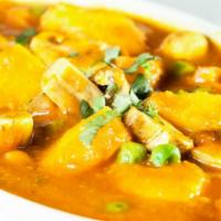 Aloo Mutter Mushroom · Vegan, gluten free. Potatoes, green peas and mushrooms, cooked in golden curry sauce with gi...