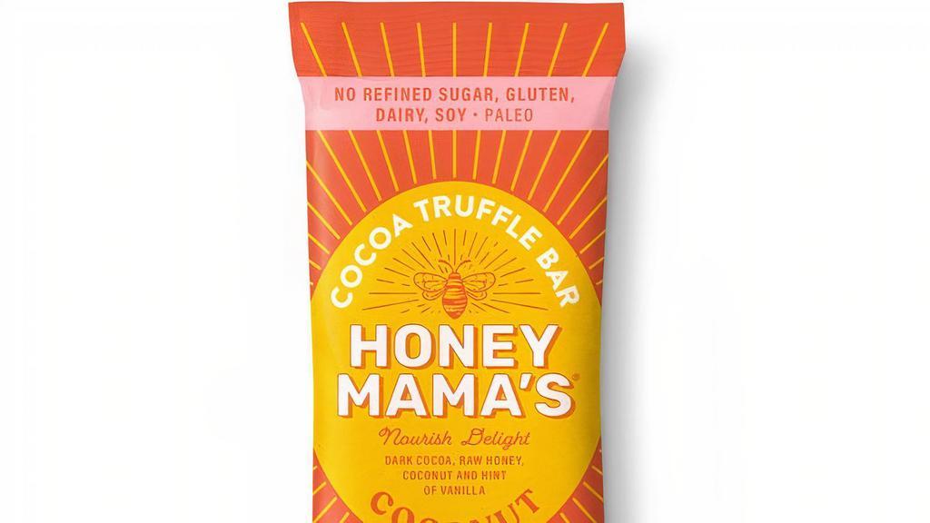 Honey Mama'S Coconut Cocoa Truffle Bar 1.25 Oz · Finely shredded coconut and the subtle sweetness of honey immersed in Dutch cocoa powder give a smooth and delicate texture that’s 100% “nut-free!” Now available in the perfect size for even more little moments of delight. . Please note: These delightful treats will soften and melt at temperatures above 76 degrees. Please refrigerate.. Made in United States of America
