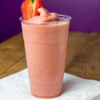Raspberry Rush · Raspberry juice, banana, orange sherbet, strawberries.