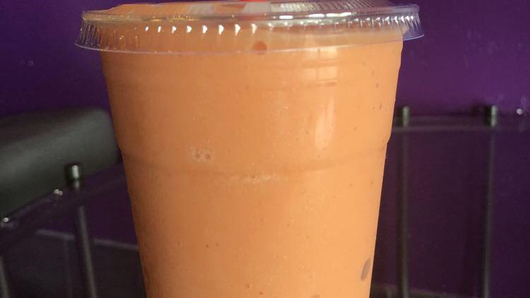 Mango Mojo · Mango juice, pineapple sherbet, peaches, strawberries.