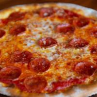 Denali Pizza · pizza sauce, mozzarella, provolone, pepperoni, parmesan